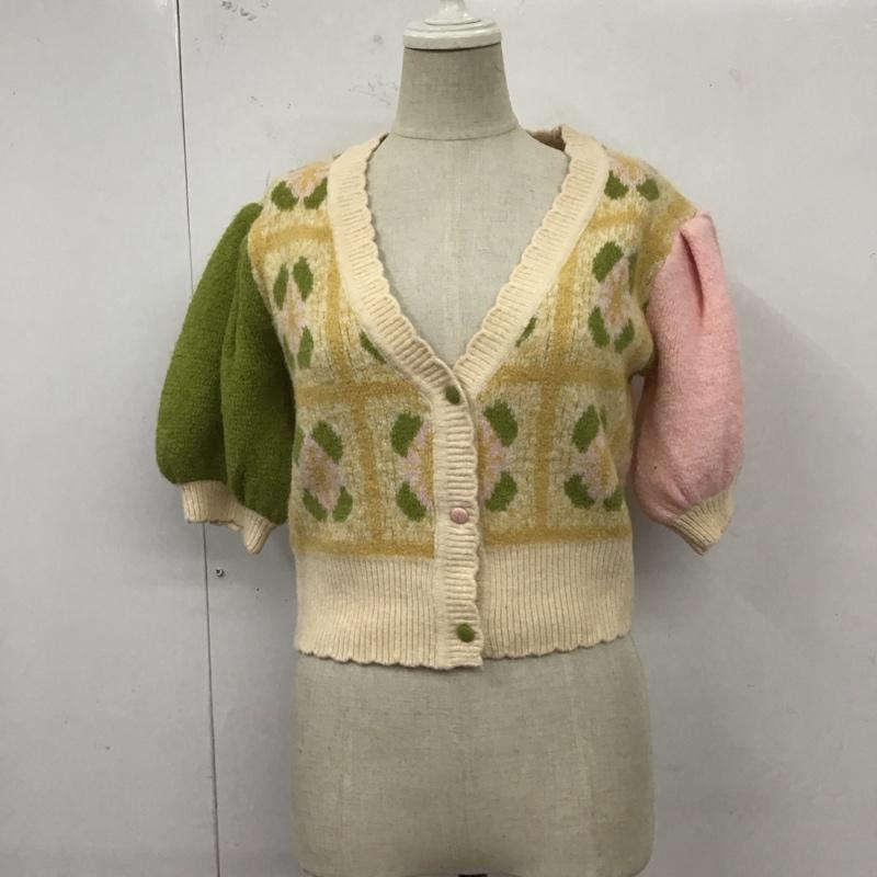 ザラ ZARA カーディガン 半袖 8689 008 050 フラワージャカードニット パフスリーブ S  マルチカラー / マルチカラー /  レディース USED 古着 中古 10121571