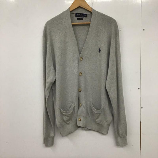 ポロラルフローレン POLO RALPH LAUREN カーディガン 長袖 長袖カーディガン 前ボタン ニットカーディガン L ロゴ、文字 灰 / グレー /  メンズ USED 古着 中古 10137824