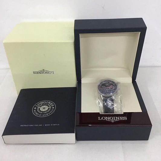 ロンジン LONGINES 腕時計 アナログ（自動巻き） レザーベルト 箱有 ロゴ、文字 黒 / ブラック /  メンズ USED 古着 中古 10134477
