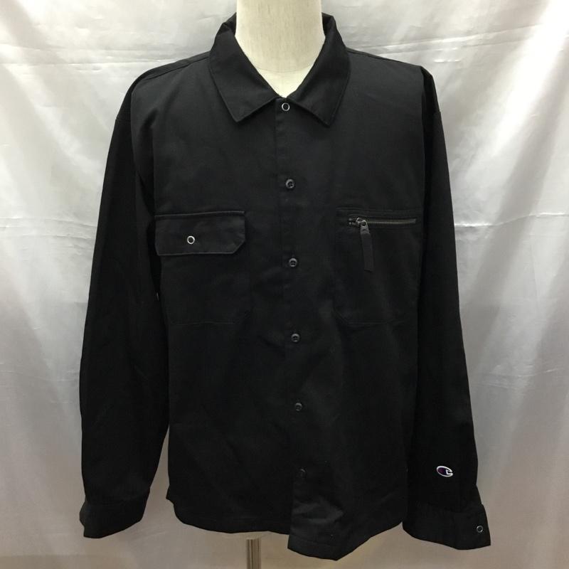 チャンピオン Champion ジャケット、上着 ジャケット、ブレザー c8-s405 ジャケット 前ボタン シャツジャケット XL 無地 黒 / ブラック /  メンズ USED 古着 中古 10114623