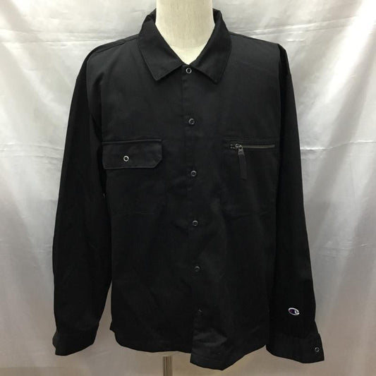 チャンピオン Champion ジャケット、上着 ジャケット、ブレザー c8-s405 ジャケット 前ボタン シャツジャケット XL 無地 黒 / ブラック /  メンズ USED 古着 中古 10114623