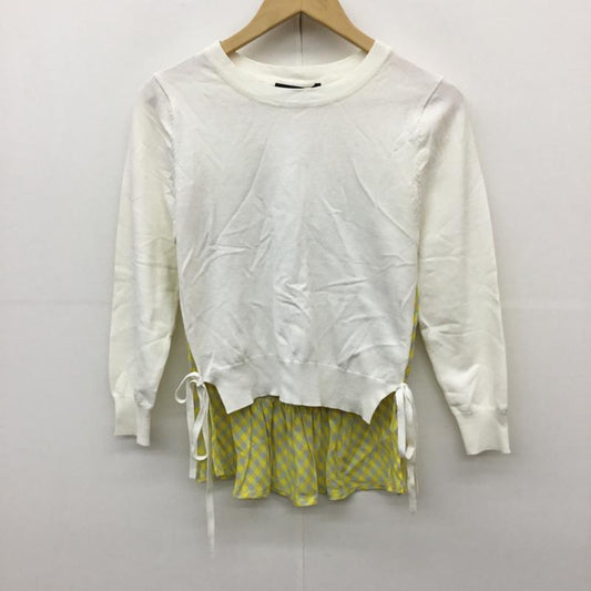 クイーンズコート QUEENS COURT カットソー 長袖 2212-91502 2 チェック 白 / ホワイト / X 黄 / イエロー /  レディース USED 古着 中古 10143155