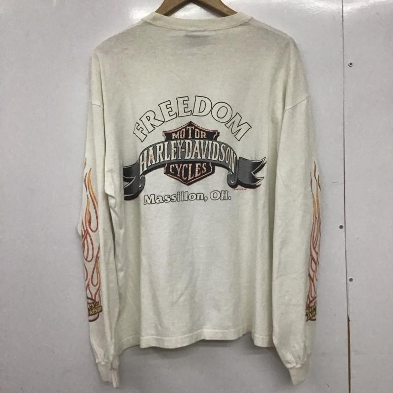 ハーレーダビッドソン Harley-Davidson カットソー 長袖 長袖カットソー プリントカットソー クルーネック usa製 L プリント アイボリー / アイボリー /  メンズ USED 古着 中古 10149117
