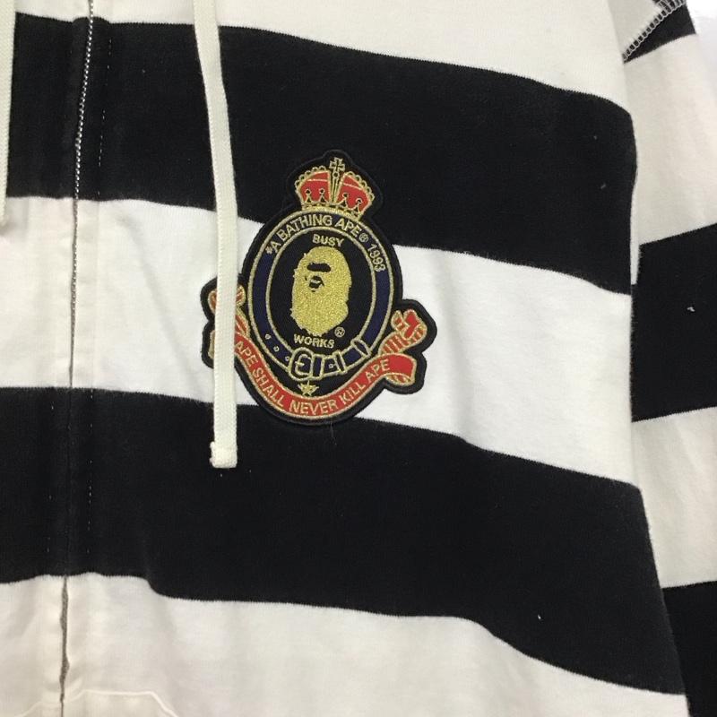 アベイシングエイプ A BATHING APE パーカー 長袖 ジップアップパーカー 長袖パーカー カジュアルジャケット M ボーダー柄 白 / ホワイト / X 黒 / ブラック /  メンズ USED 古着 中古 10146215