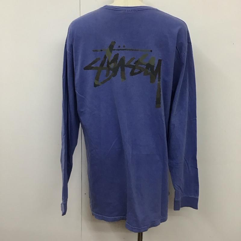 ステューシー STUSSY Tシャツ 長袖 クルーネック 胸ポケット ロンT 後染め XL ロゴ、文字 青 / ブルー /  メンズ USED 古着 中古 10118089
