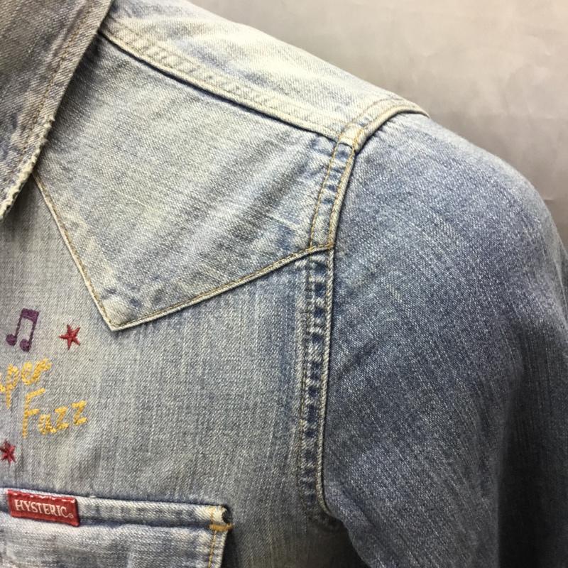 ヒステリックグラマー HYSTERIC GLAMOUR シャツ、ブラウス 長袖 長袖シャツ カラーシャツ ポケットシャツ デニムシャツ M ロゴ、文字 インディゴ / インディゴ /  メンズ USED 古着 中古 10112323