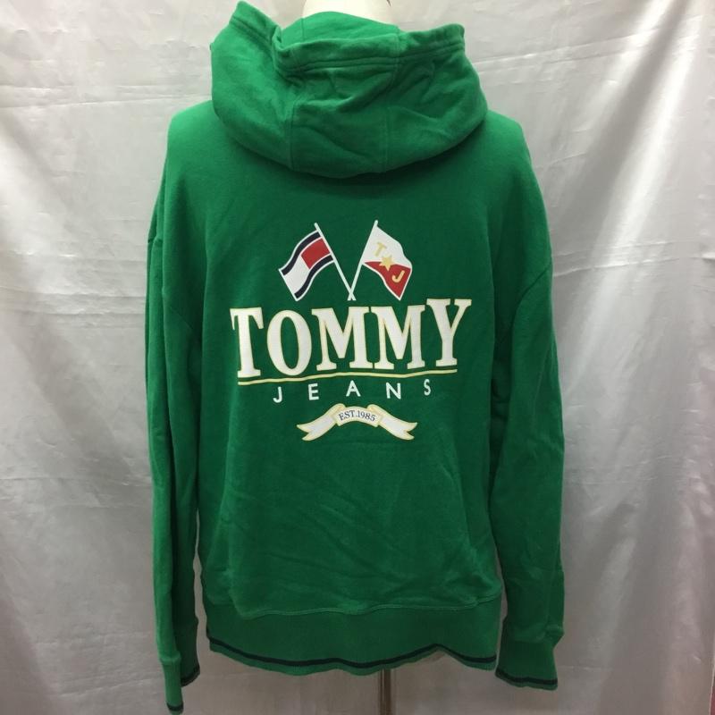 トミー ジーンズ TOMMY JEANS パーカー 長袖 長袖パーカー フード付きパーカー プリントスウェット トレーナー M ロゴ、文字 緑 / グリーン /  メンズ USED 古着 中古 10122397