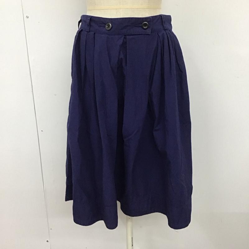 エムエイチエル MHL. スカート ひざ丈スカート 595-132453 コットンリネン フレアスカート 3 無地 紺 / ネイビー /  レディース USED 古着 中古 10115107