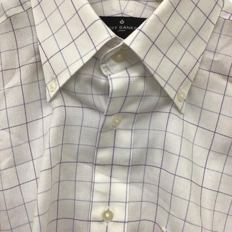 ジェフバンクス JEFFBANKS シャツ、ブラウス 長袖 ボタンダウン ワイシャツ チェック 白 / ホワイト / X 紫 / パープル /  メンズ USED 古着 中古 10117747