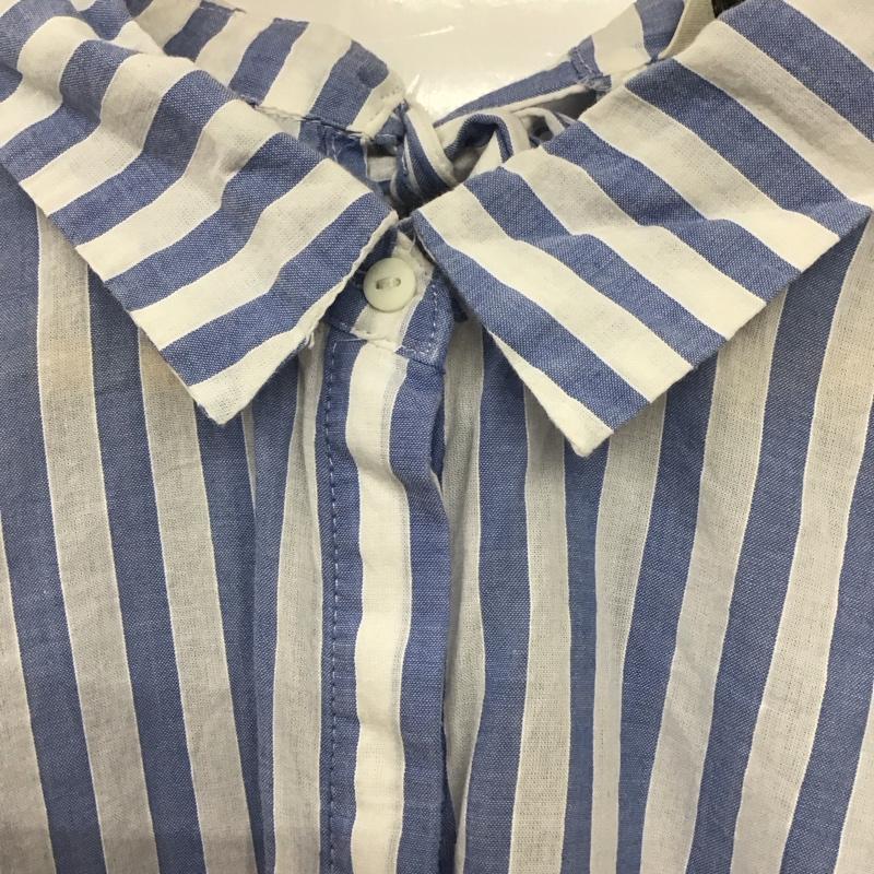 ザラベーシック ZARA BASIC シャツ、ブラウス 長袖 L ストライプ 白 / ホワイト / X 水色 / ライトブルー /  レディース USED 古着 中古 10133659