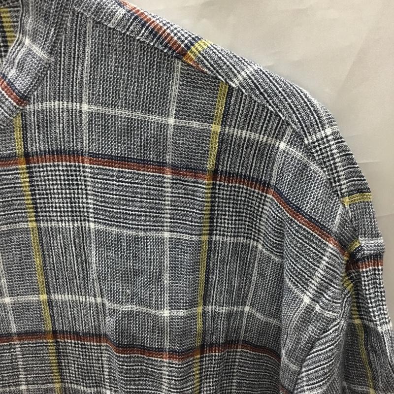 グローバルワーク GLOBAL WORK シャツ、ブラウス 半袖 GW222157AD バンドカラー L チェック 紺 / ネイビー / X 白 / ホワイト / X 橙 / オレンジ / X 黄 / イエロー /  メンズ USED 古着 中古 10117783