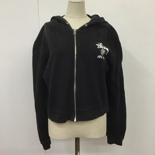 ステューシー STUSSY パーカー 長袖 CUSTOM MADE 裏起毛 TEN バックプリント ロゴ、文字 黒 / ブラック /  レディース USED 古着 中古 10109415