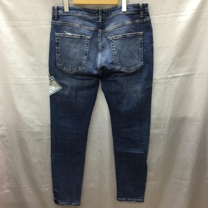 ザラ ZARA パンツ デニム、ジーンズ デニムパンツ スリムパンツ ストレッチパンツ ジーンズ ワッペン 46インチ ロゴ、文字 インディゴ / インディゴ /  メンズ USED 古着 中古 10120253
