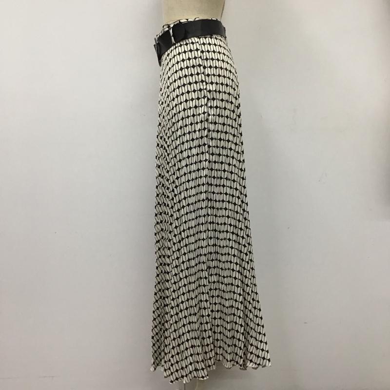 ザラ ZARA スカート ロングスカート 3564 216 064 プリーツスカート ベルト付き S 総柄 黒 / ブラック / X アイボリー / アイボリー /  レディース USED 古着 中古 10118500