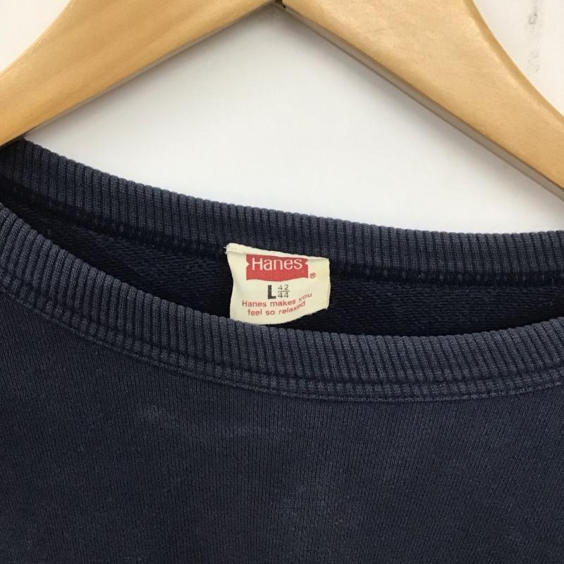 ヘインズ HANES トレーナー 長袖 長袖トレーナー スウェット クルーネック プルオーバー L ロゴ、文字 紺 / ネイビー /  メンズ USED 古着 中古 10139811