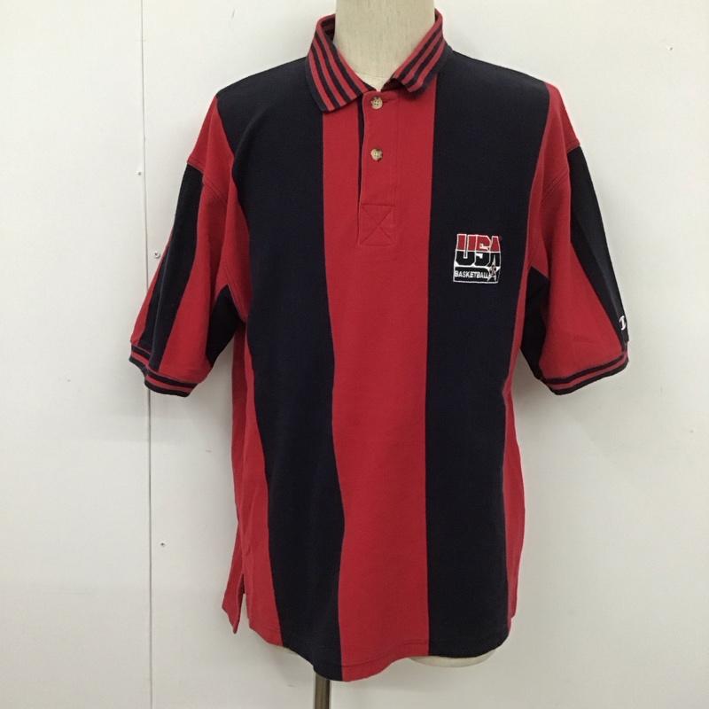 チャンピオン Champion ポロシャツ 半袖 L 刺繍 黒 / ブラック / X 赤 / レッド /  メンズ USED 古着 中古 10111559