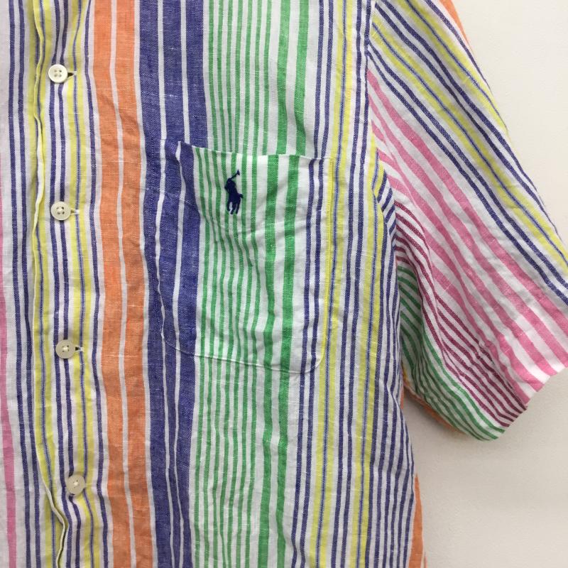 ポロラルフローレン POLO RALPH LAUREN シャツ、ブラウス 半袖 L ストライプ X ワンポイント 白 / ホワイト / X 青 / ブルー / X 桃 / ピンク / X 緑 / グリーン /  メンズ USED 古着 中古 10129013