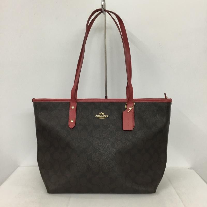 コーチ COACH トートバッグ トートバッグ F58292 ロゴ、文字 茶 / ブラウン / X 赤 / レッド /  レディース USED 古着 中古 10131946
