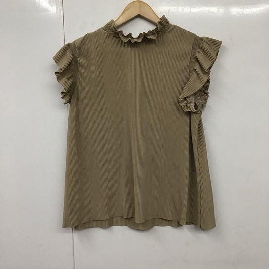ザラ ZARA カットソー 半袖 5039/160/737 プリーツフリルノースリーブカットソー M 無地 ベージュ / ベージュ /  レディース USED 古着 中古 10131179