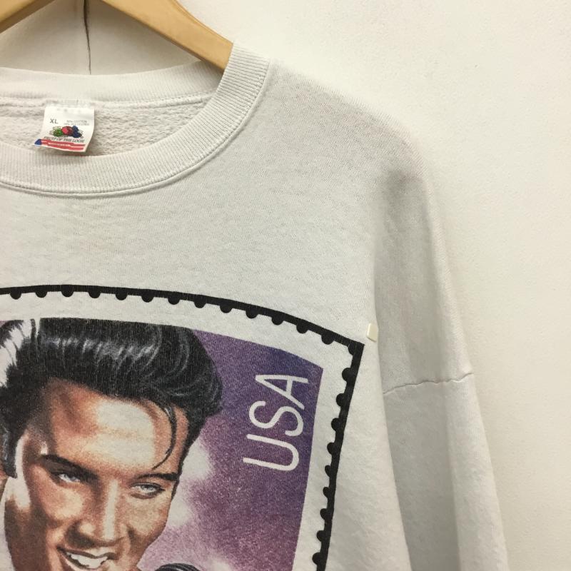 ユーズドクロージング used clothes トレーナー 長袖 FRUIT OF THE LOOM 90 s Elvis Presley エルヴィス・プレスリー USA製 XL プリント 白 / ホワイト / X 紫 / パープル / X 黒 / ブラック /  メンズ USED 古着 中古 10124392