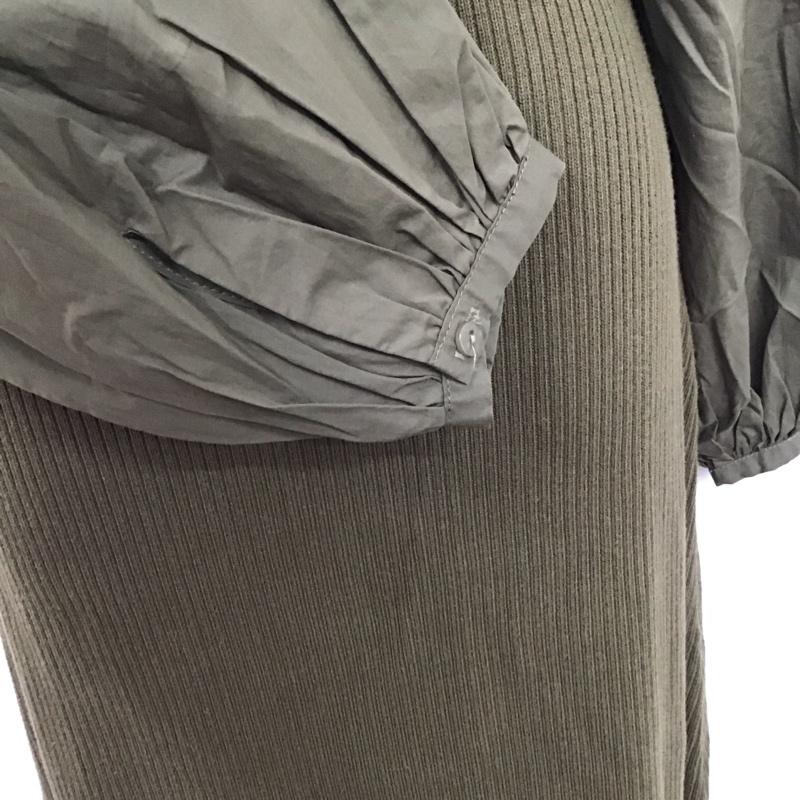 マウジー MOUSSY ワンピース ロングスカート 010EA270-6380 WOVEN DOCKING KNIT DRESS ニットワンピース FREE 無地 カーキ / カーキ /  レディース USED 古着 中古 10120765