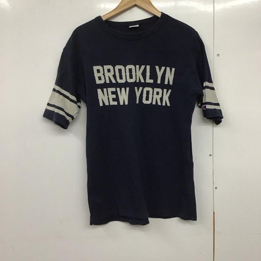 チャンピオン Champion Tシャツ 半袖 c3-p338 トリコロールタグ カレッジプリント 半袖フットボールTシャツ M ロゴ、文字 紺 / ネイビー /  メンズ USED 古着 中古 10141463