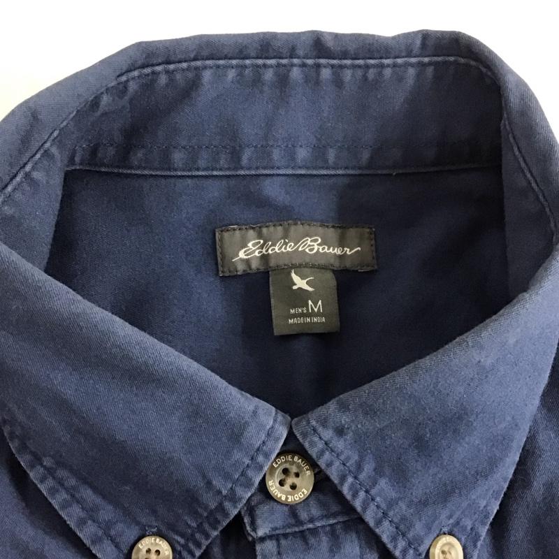 エディーバウアー Eddie Bauer シャツ、ブラウス 長袖 長袖シャツ カラーシャツ ポケットシャツ 長袖カットソー ボタンダウンシャツ M 無地 紺 / ネイビー /  メンズ USED 古着 中古 10122791