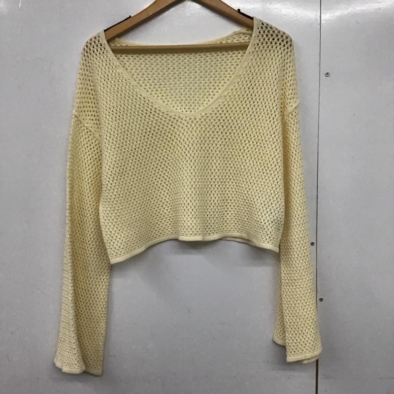 ローリーズファーム LOWRYS FARM カットソー 長袖 長袖カットソー 鍵網ニット Vネック FREE 無地 白 / ホワイト /  レディース USED 古着 中古 10142683