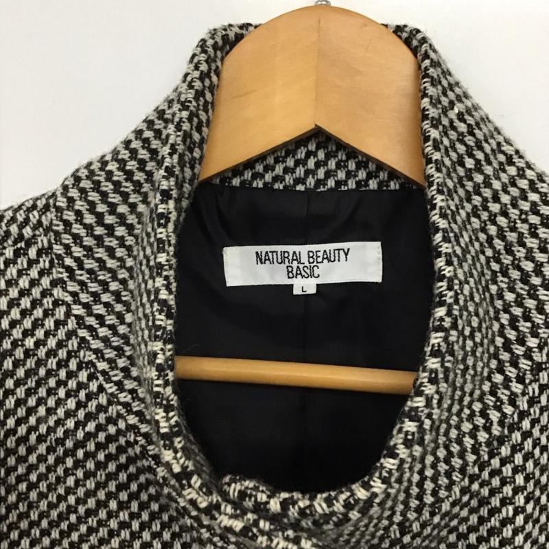 ナチュラルビューティーベーシック NATURAL BEAUTY BASIC コート コート一般 長袖ロングコート アウター カジュアルジャケット L 総柄 白 / ホワイト / X 黒 / ブラック /  レディース USED 古着 中古 10142664