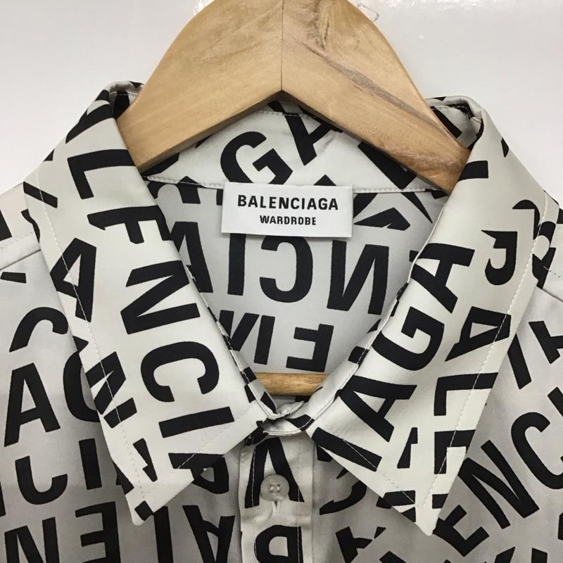 バレンシアガ BALENCIAGA シャツ、ブラウス 長袖 長袖シャツ プリントシャツ カラーシャツ 総柄 36 ロゴ、文字 白 / ホワイト / X 黒 / ブラック /  メンズ USED 古着 中古 10146543