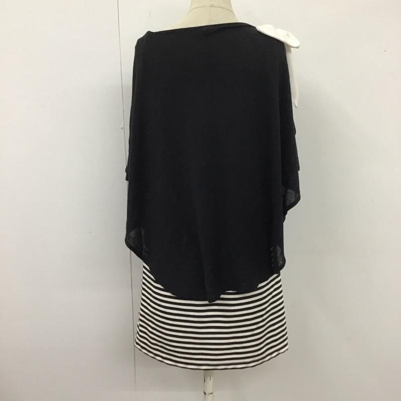 セシルマクビー CECIL McBEE ワンピース ひざ丈スカート 14AT59 ノースリーブ M ボーダー柄 黒 / ブラック / X 白 / ホワイト /  レディース USED 古着 中古 10117377