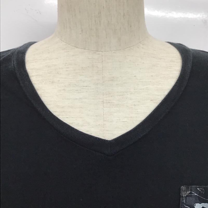 デンハム DENHAM カットソー 半袖 半袖カットソー プリントTシャツ Vネックカットソー L 無地 黒 / ブラック /  メンズ USED 古着 中古 10107252