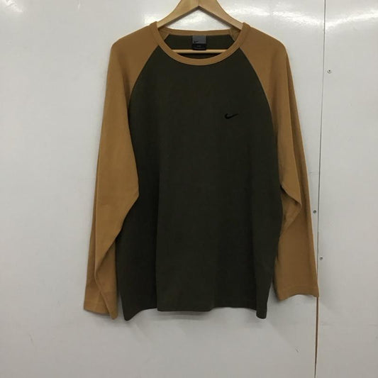 ナイキ NIKE カットソー 長袖 長袖カットソー プリントカットソー クルーネック ラグラン XXL ロゴ、文字 ベージュ / ベージュ / X カーキ / カーキ /  メンズ USED 古着 中古 10148493