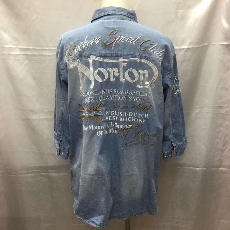 ノートン Norton シャツ、ブラウス 七分袖 デニムシャツ XXL 無地 水色 / ライトブルー /  メンズ USED 古着 中古 10108888