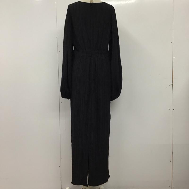 ジュノア JUNOAH ワンピース ロングスカート 長袖 Vネック XL 無地 黒 / ブラック /  レディース USED 古着 中古 10115495