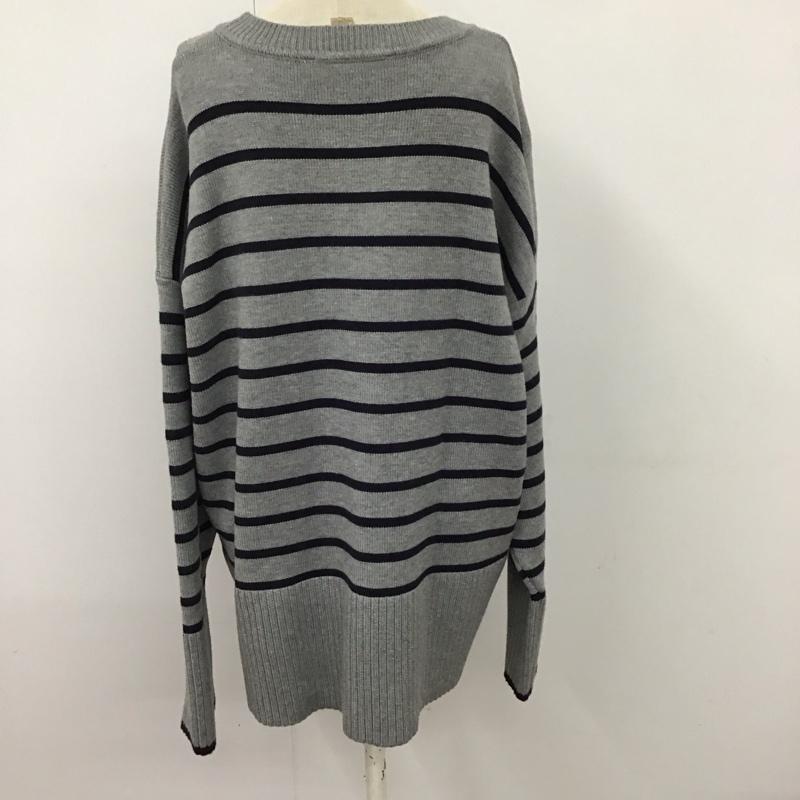 ザラ ZARA ニット、セーター 長袖 クルーネック L ボーダー柄 灰 / グレー / X 紺 / ネイビー /  レディース USED 古着 中古 10121877