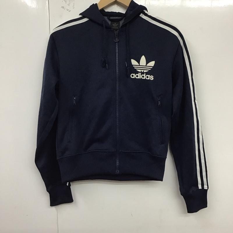 アディダス adidas パーカー 長袖 E98657 トラックジャージ フーディー XS ロゴ、文字 紺 / ネイビー /  メンズ USED 古着 中古 10123222