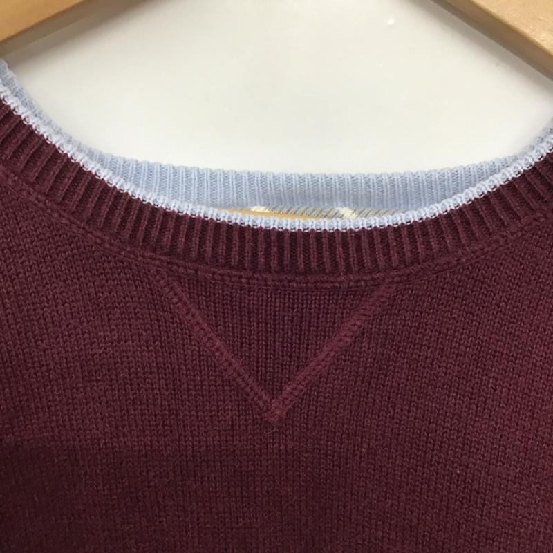 トミーヒルフィガー TOMMY HILFIGER ニット、セーター 長袖 長袖ニットカットソー クルーネック セーター XL ロゴ、文字 えんじ / ワインレッド /  メンズ USED 古着 中古 10141810