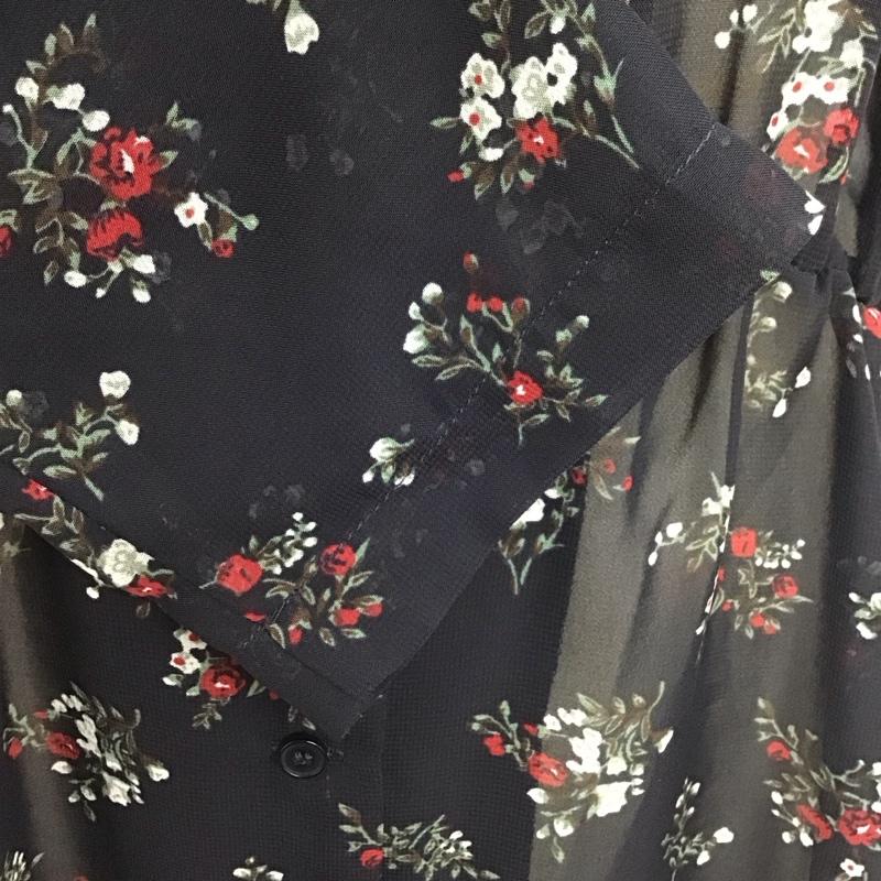 ローリーズファーム LOWRYS FARM ワンピース ロングスカート nl717003tk シフォンロングワンピース フレアスカート 前開シャツワンピース M 花柄 紺 / ネイビー /  レディース USED 古着 中古 10111518