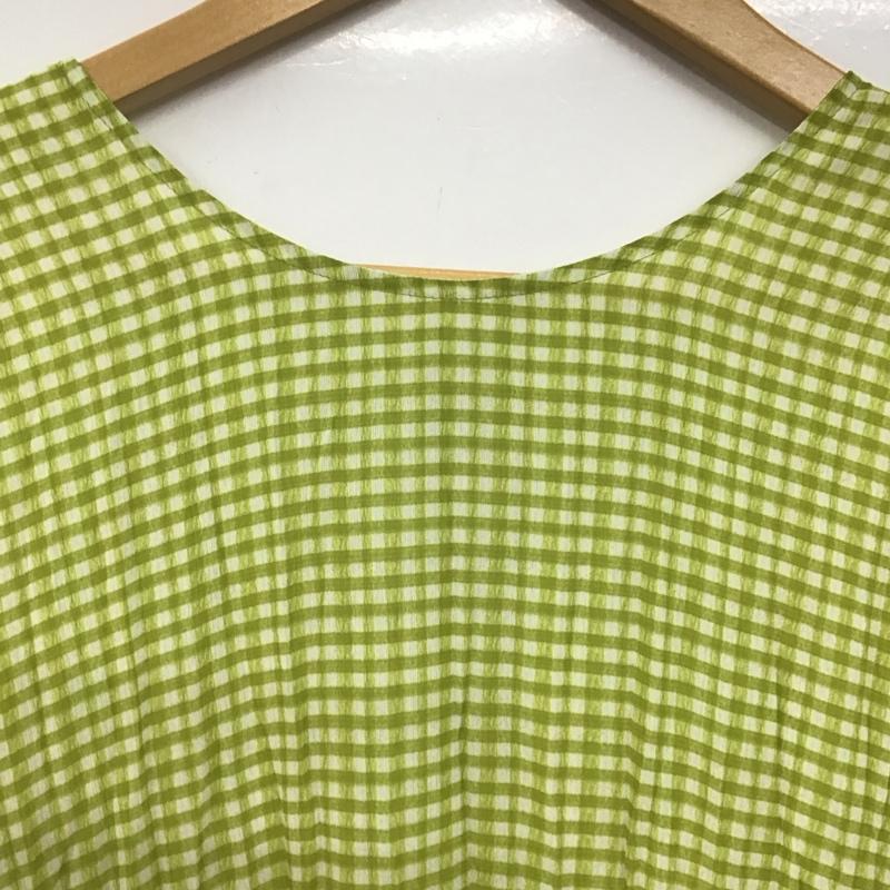 カスタネ Kastane ワンピース ロングスカート 長袖ロングワンピース ノーカラーシャツワンピース フレアスカート FREE チェック 薄緑 / ライトグリーン /  レディース USED 古着 中古 10147093