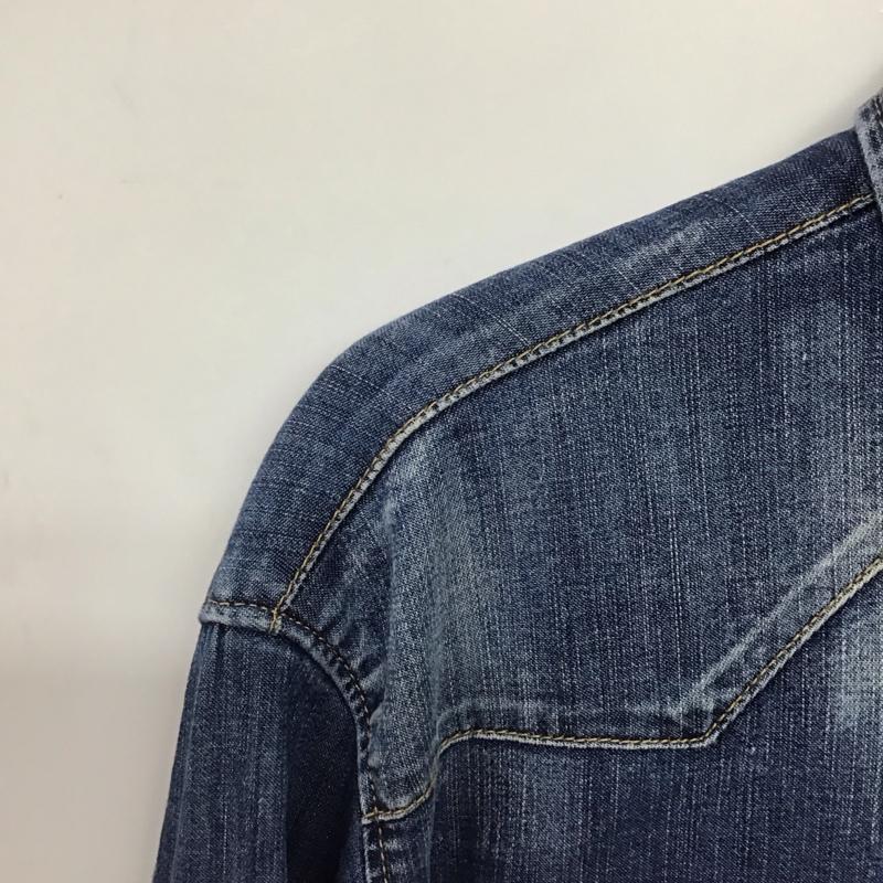 ディースクエアード2 DSQUARED2 シャツ、ブラウス 長袖 長袖シャツ デニムシャツ カラーシャツ ダメージ加工 X ロゴ、文字 インディゴ / インディゴ /  メンズ USED 古着 中古 10142095