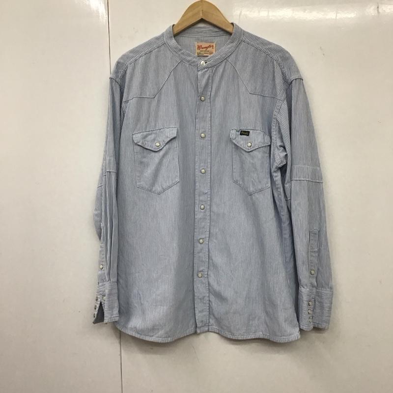 ラングラー Wrangler シャツ、ブラウス 長袖 長袖シャツ ヒッコリーシャツ ノーカラーシャツ 70s 80s ストライプ 白 / ホワイト / X 水色 / ライトブルー /  メンズ USED 古着 中古 10132633