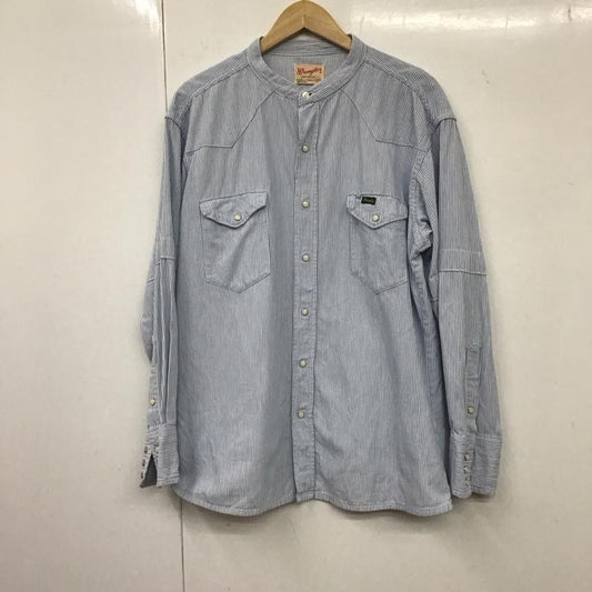 ラングラー Wrangler シャツ、ブラウス 長袖 長袖シャツ ヒッコリーシャツ ノーカラーシャツ 70s 80s ストライプ 白 / ホワイト / X 水色 / ライトブルー /  メンズ USED 古着 中古 10132633