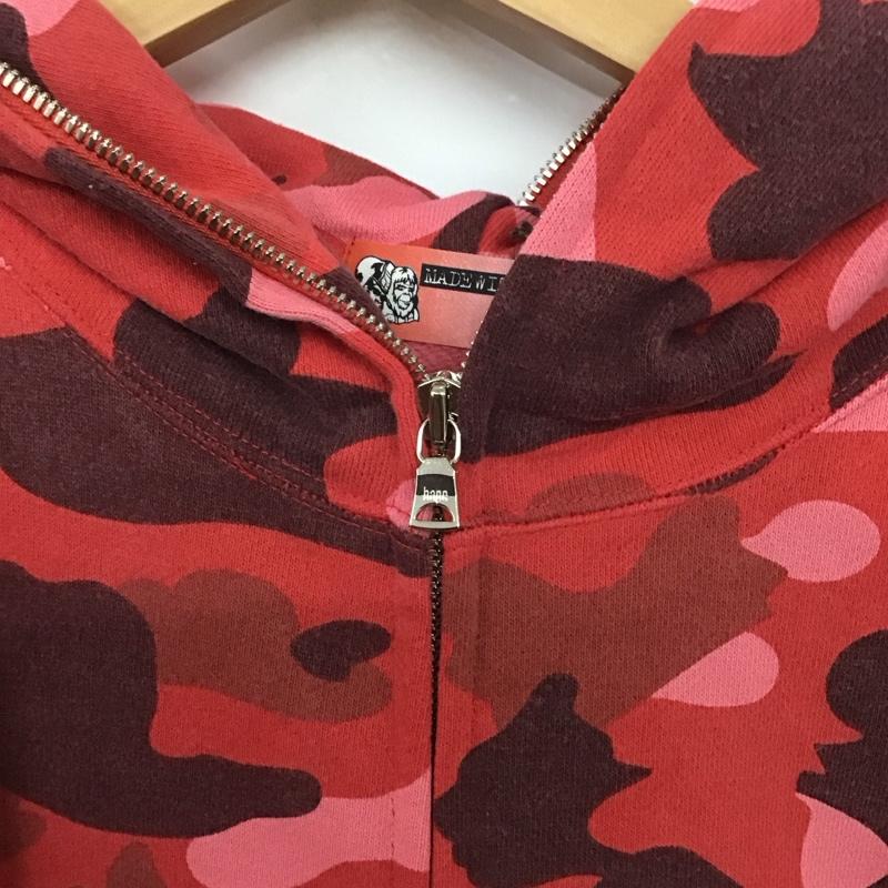 アベイシングエイプ A BATHING APE パーカー 長袖 ジップアップパーカー スウェット長袖パーカー カジュアルジャケット L ロゴ、文字 赤 / レッド /  メンズ USED 古着 中古 10141379