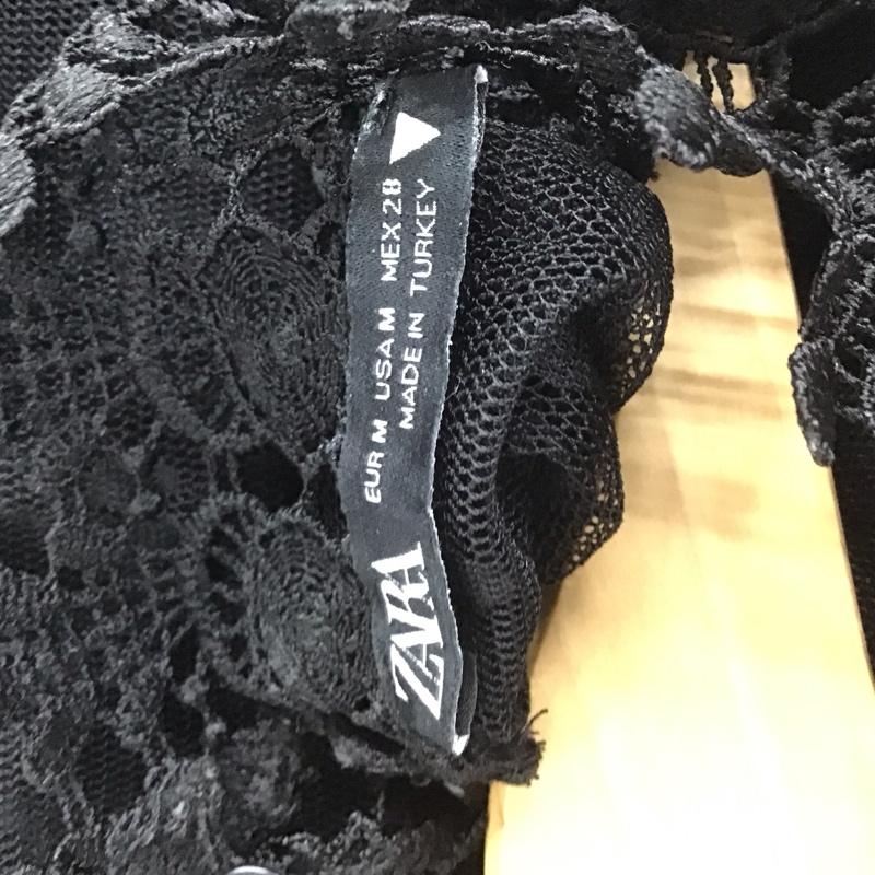 ザラ ZARA カットソー 半袖 半袖カットソー フリルシャツ 総柄 黒 / ブラック /  レディース USED 古着 中古 10149079