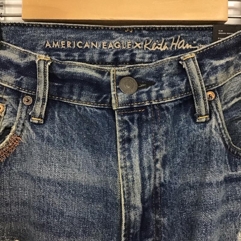 アメリカンイーグル AMERICANEAGLE パンツ デニム、ジーンズ デニムパンツ スリムパンツ カジュアルパンツ 34インチ ダメージ加工 インディゴ / インディゴ /  メンズ USED 古着 中古 10148149