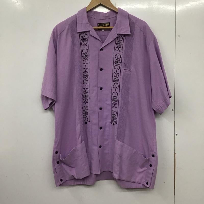 エストレヤスタンダードグァジャベーラ ESTRELLA STANDARD GUAYABERA シャツ、ブラウス 半袖 半袖シャツ 刺繍シャツ ポケットシャツ 46 刺繍 紫 / パープル /  メンズ USED 古着 中古 10137628