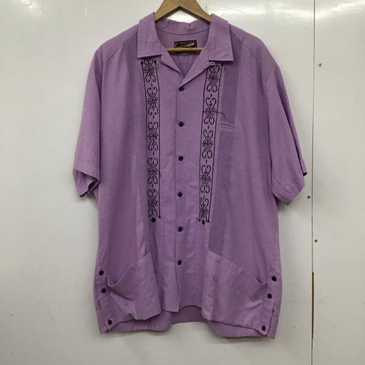 エストレヤスタンダードグァジャベーラ ESTRELLA STANDARD GUAYABERA シャツ、ブラウス 半袖 半袖シャツ 刺繍シャツ ポケットシャツ 46 刺繍 紫 / パープル /  メンズ USED 古着 中古 10137628