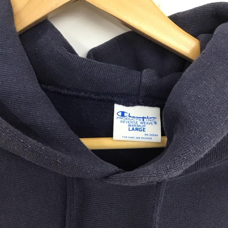チャンピオン Champion パーカー 長袖 長袖パーカー プルオーバーパーカー スウェット XLARGE L ロゴ、文字 紺 / ネイビー /  メンズ USED 古着 中古 10140141
