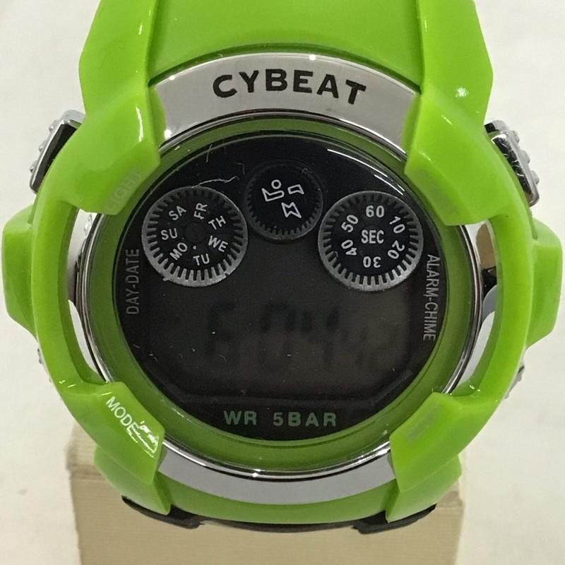 古着 USED 腕時計 デジタル CYBEAT PKG-1411RM 気圧防水 ストップウォッチ ロゴ、文字 黒 / ブラック / X 薄緑 / ライトグリーン /  メンズ USED 古着 中古 10134082